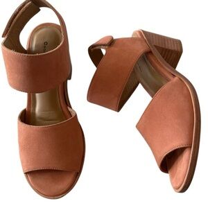 CHOCOLAT BLU X SUNDANCE BASIA PEACHY PINK SUEDE STRAP BLOCK HEEL SANDALS SIZE 37